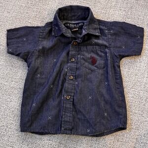 US Polo Assn Kids 18M Denim Button Down Short‎ Sleeve Shirt Embroidered Logo